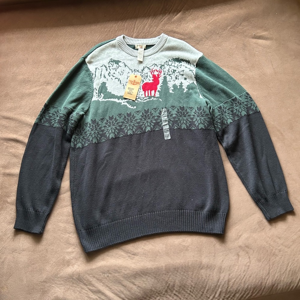 Dockers Green and Gray Crewneck Sweater with Nordic Pattern
